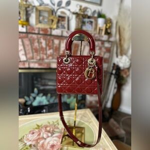 Christian‎ Dior Lady Dior 24cm – Red Patent Leather – Gold Hardware